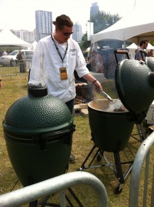 Chef Jason Dady cooking with Big Green Eggs.