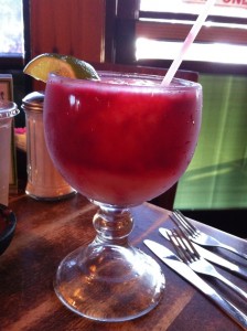 Frozen margarita swirled with raspberries, at Maudie's Tex Mex.