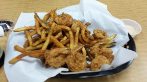 The fried shrimp basket. Please excuse my odd focus, as my hands were full of poboy.