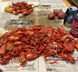 Crawfish carnage. Guess which pile is mine?
